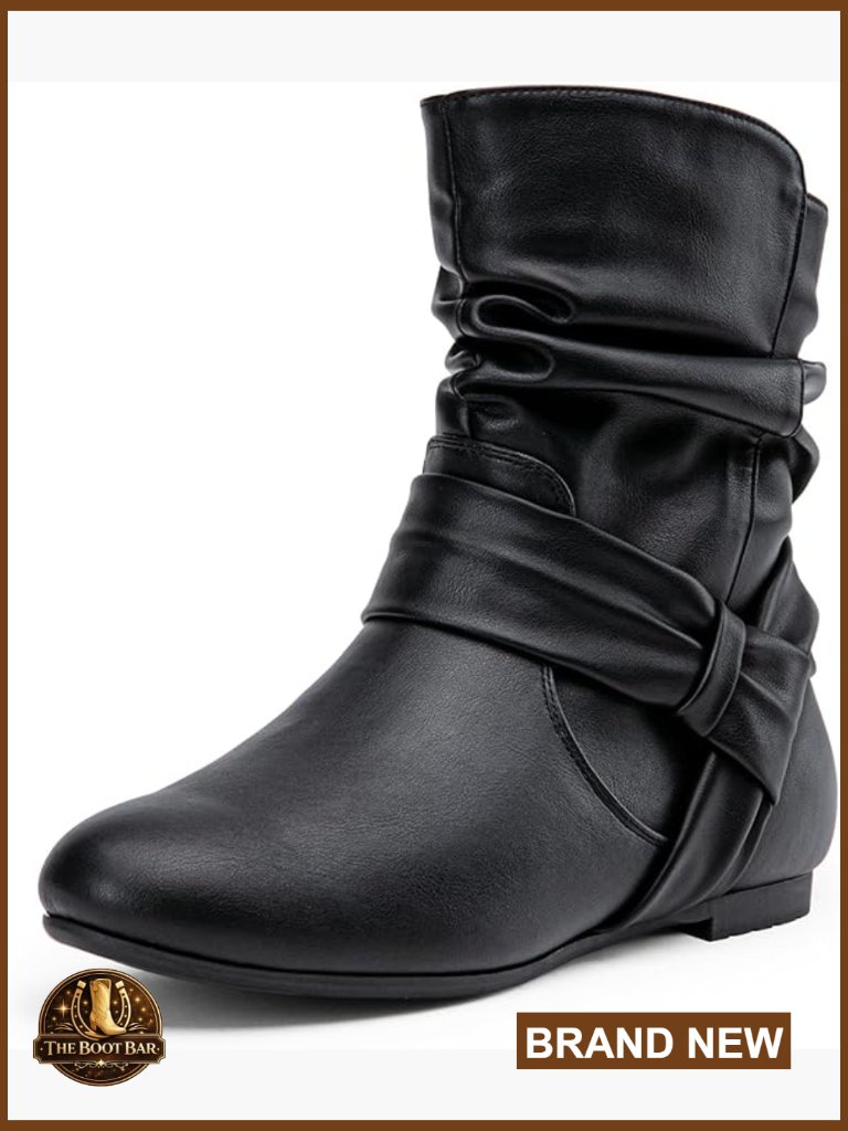 Women's Slouch Ankle Boots Flat Low Heel Side Zipper Soft Suede